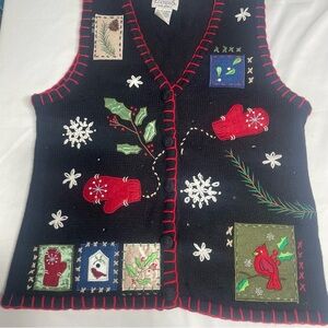 Festive Basic Editions Holiday Black Knit Vest.preowned. Size S. Sequins.
